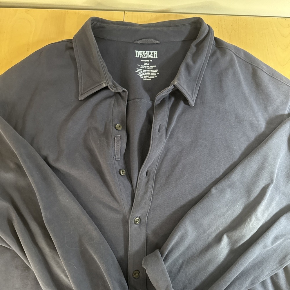 Duluth Trading Co Mens Sz 3XL Standard Fit Dark Blue Long Sleeve Button Up Shirt